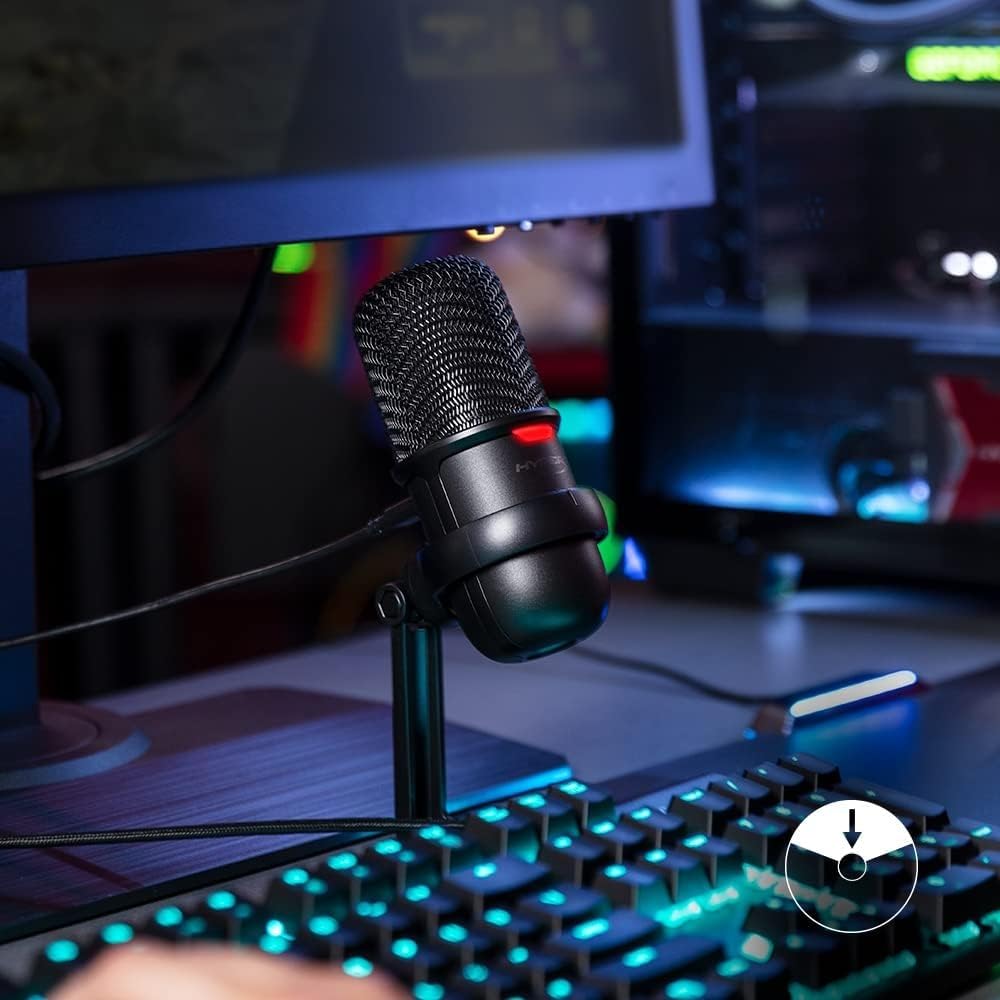HyperX Solocast, Microfono da gaming, USB a condensatore, Sensore Tap-To-Mute, Registrazione 24bit/96 kHz, per Gaming, Streaming, Podcast, Twitch, Youtube, Compatibile con PC/PS5/PS4, USB-C, Nero