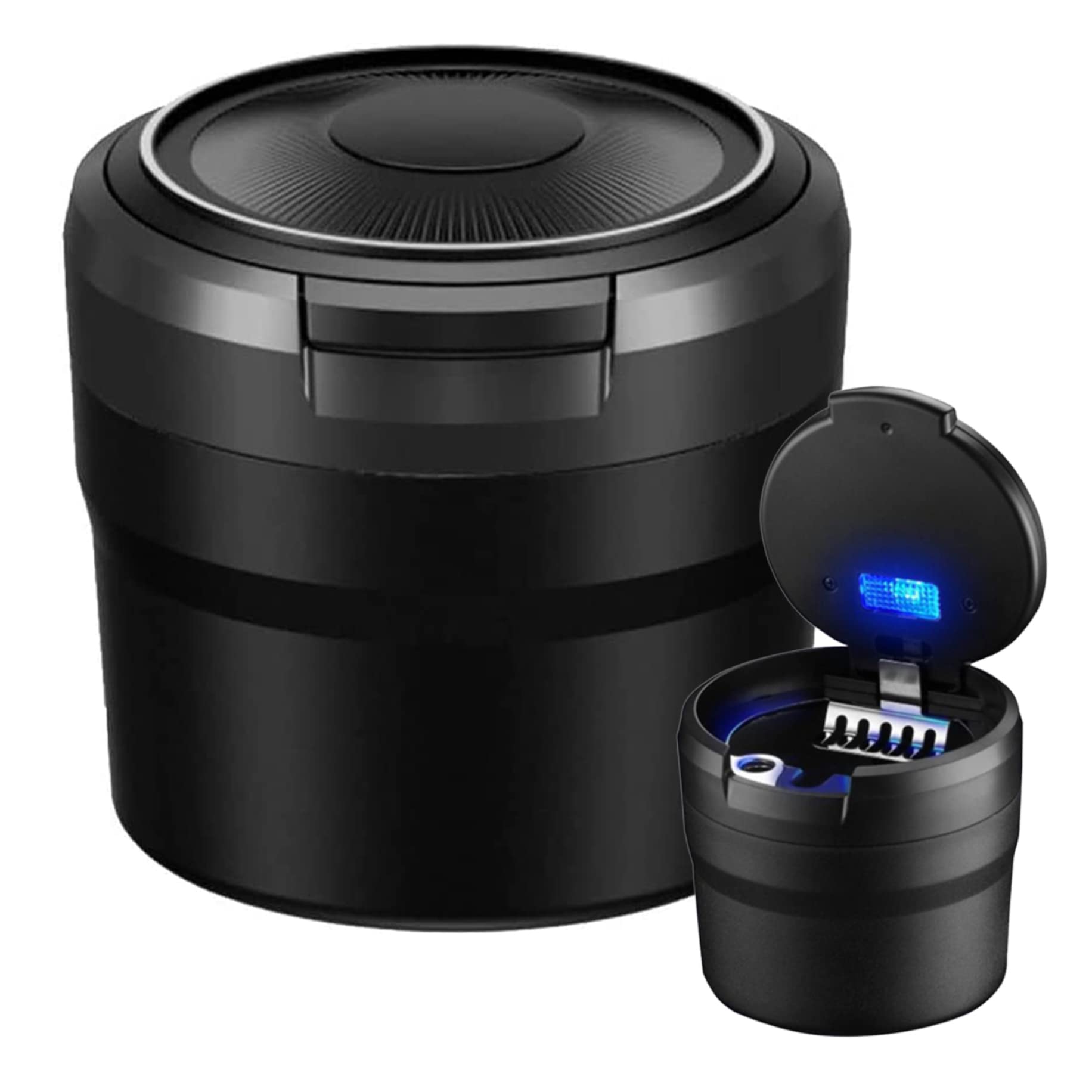 Tangpingmao Black Car Ashtray Portable Smokeless Ashtray Cigarette Ash Tray With Led Light And Flip Lid Self Extinguishing Car Interior Accessories
