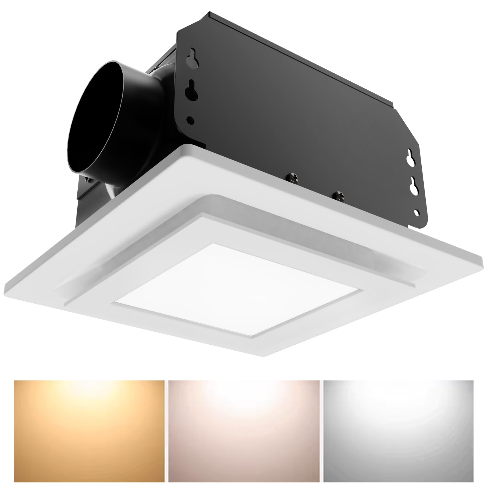 Bathroom Exhaust Fan with Light, 120CFM 1.0 Sones, 3-Color LED & Memory, 10" Panel 7.5" Mount