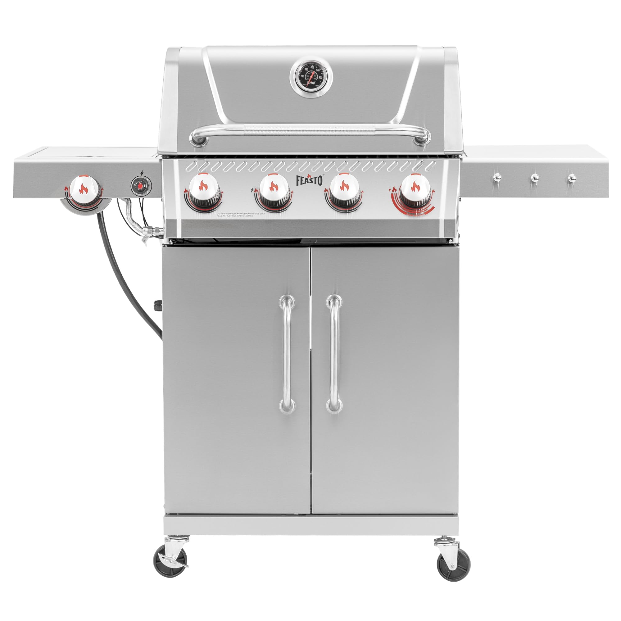 Feasto 4-Burner Propane Gas Grill w/Sear &amp; Side Burner, Cabinet Storage