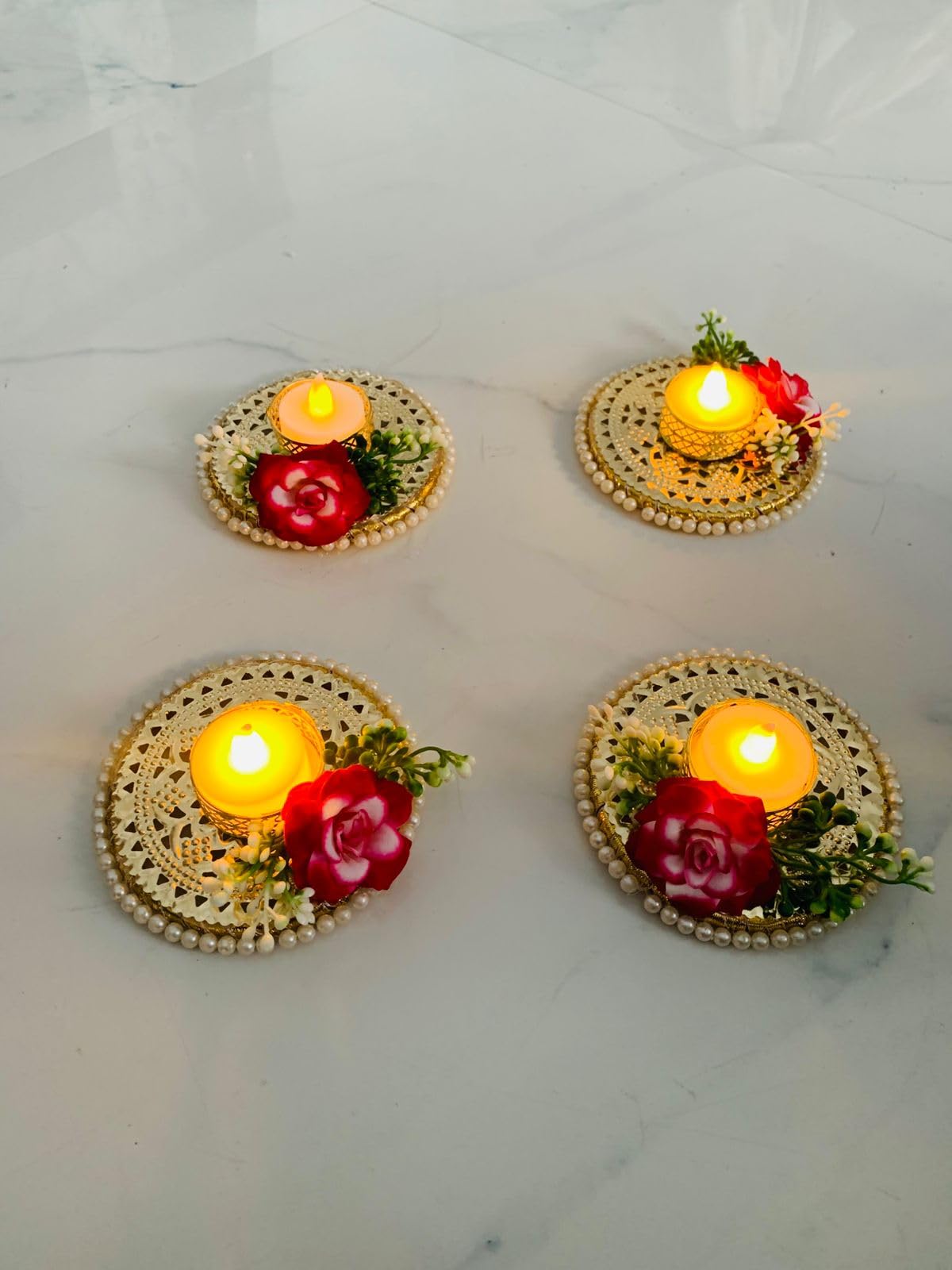 SINGARO Tealight Candle Holders for Diwali Decoration,Home Decor Gifts Items,Diya for Home Office Pooja,Durga Puja Gift Sets, Handicrafts Handmade(Standard, 2, Count) 3