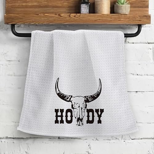 Miniatura 2 de OHSUL Toallas de cocina absorbentes retro de vaquero occidental con cabeza de toro, diseño de calavera y howdy, paño de cocina, toalla de mano