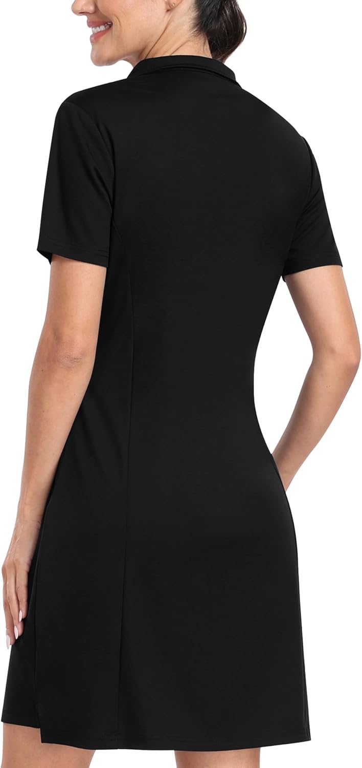 MoFiz Women's Golf Tennis Dress Sports Polo Dress Short Sleeve Quick Dry Casual Workwear Button - Image 3