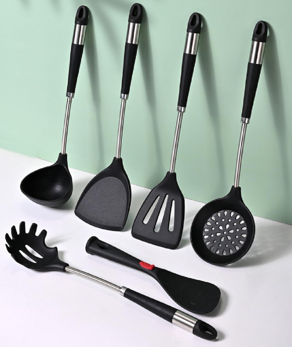 Set di 6 spatole in silicone, resistenti al calore, senza BPA, lavabili in lavastoviglie, con cucchiaio scanalato, perfette per la cucina
