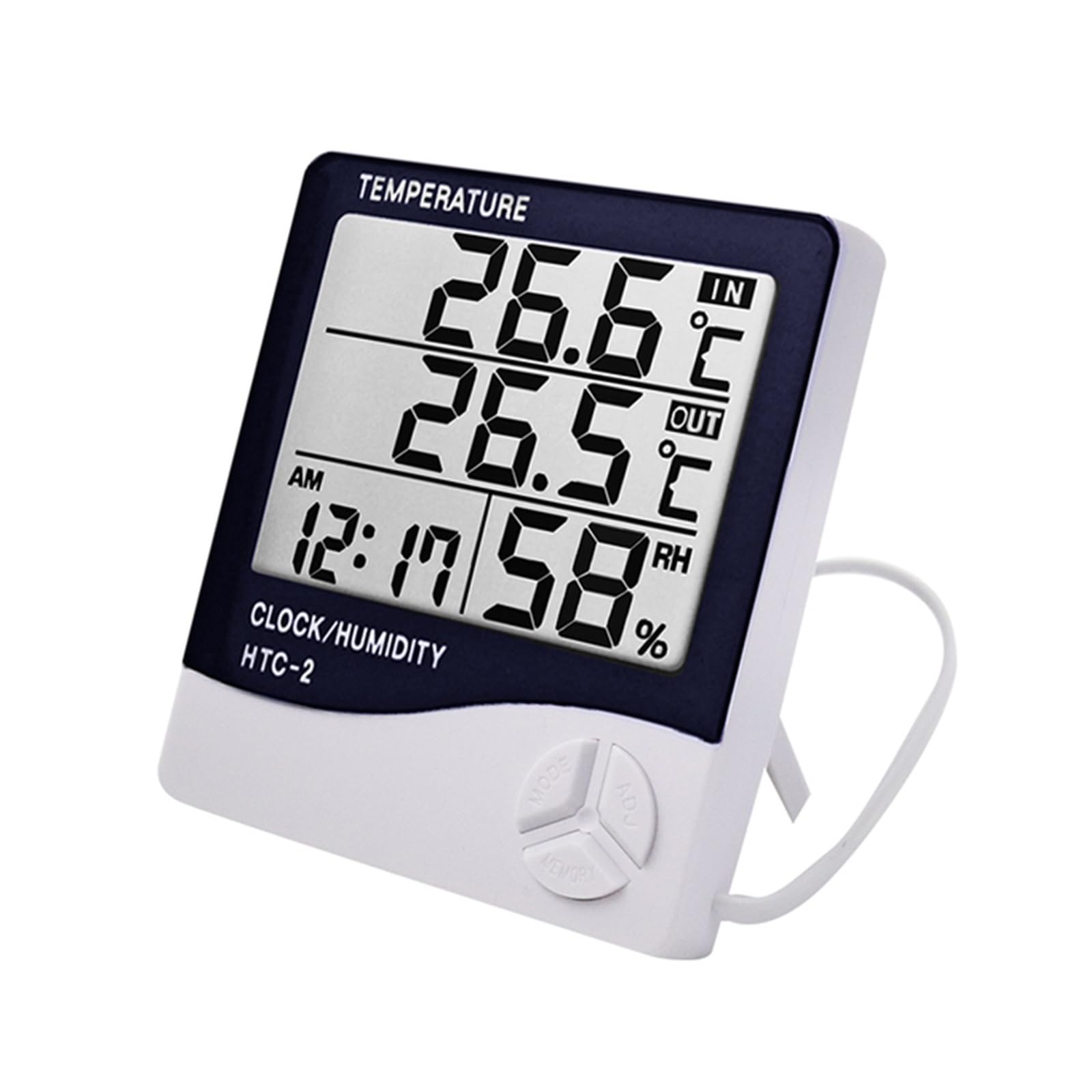 Termohigrómetro LCD electrónico Digital medidor de Temperatura y Humedad termómetro higrómetro estación meteorológica Interior y Exterior Reloj