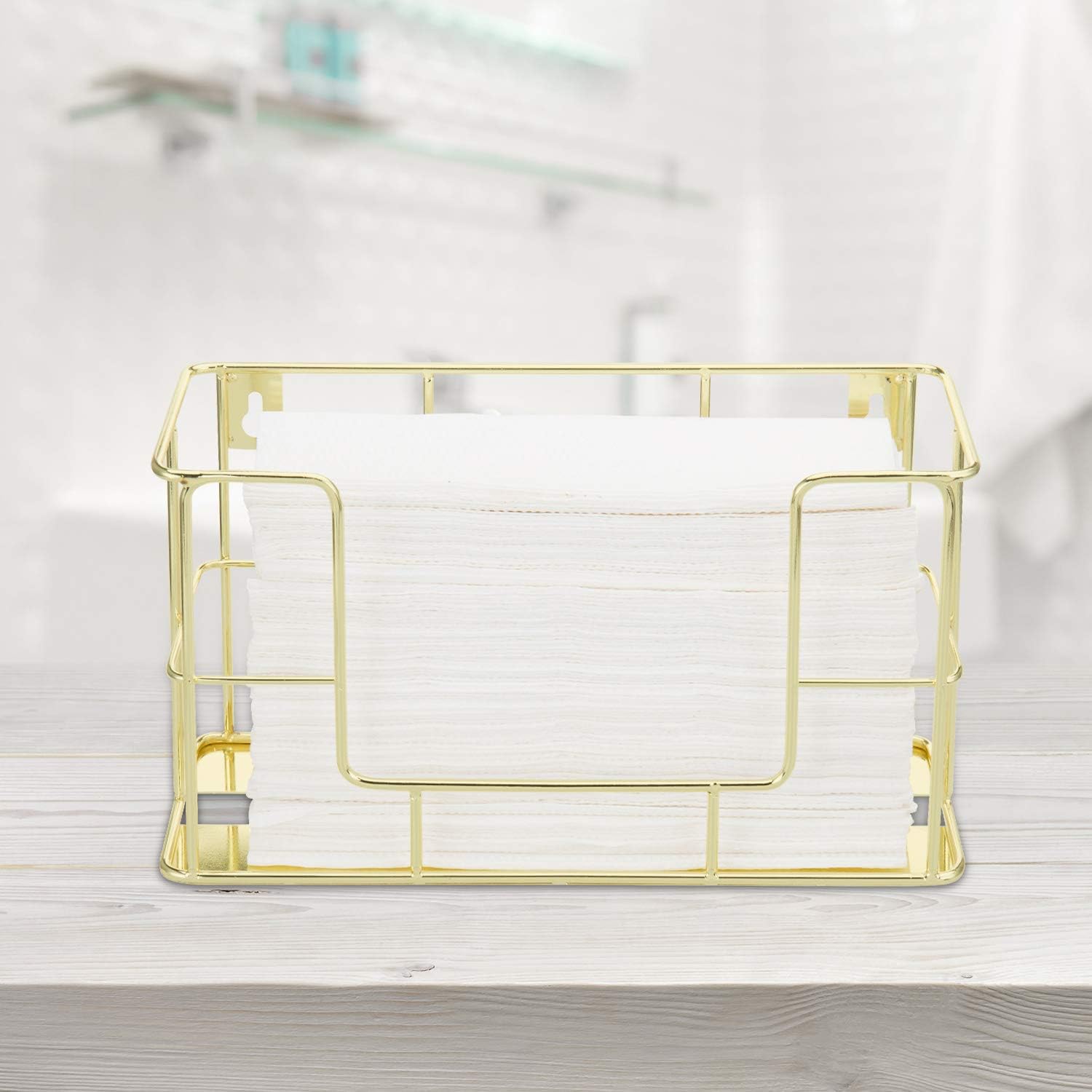 MyGift Paper Towel Holder Modern Brass Tone Metal Wire Wall Mounted or Tabletop Paper Folded Towel Holder Dispenser Rack Home and Commercial Bathroom Use - Image 3