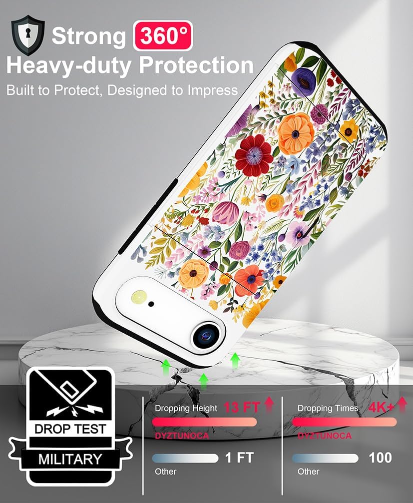 Compatible with iPhone 17 Air Case Wallet Cute for Women with Design,Rugged Credit Card Holder Slot Protective Phone Skin Cases Girly Design (Red Vibrant Colorful Flowers) - Image 6