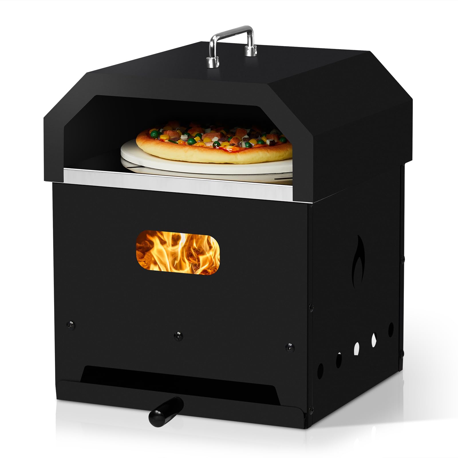 4-in-1 Outdoor Pizza Oven, Wood Fired 2-Layer Detachable Outside Ovens With Pizza Stone, Pizza Peel, Cover, Cooking Grill Grate for Outside Backyard BBQ