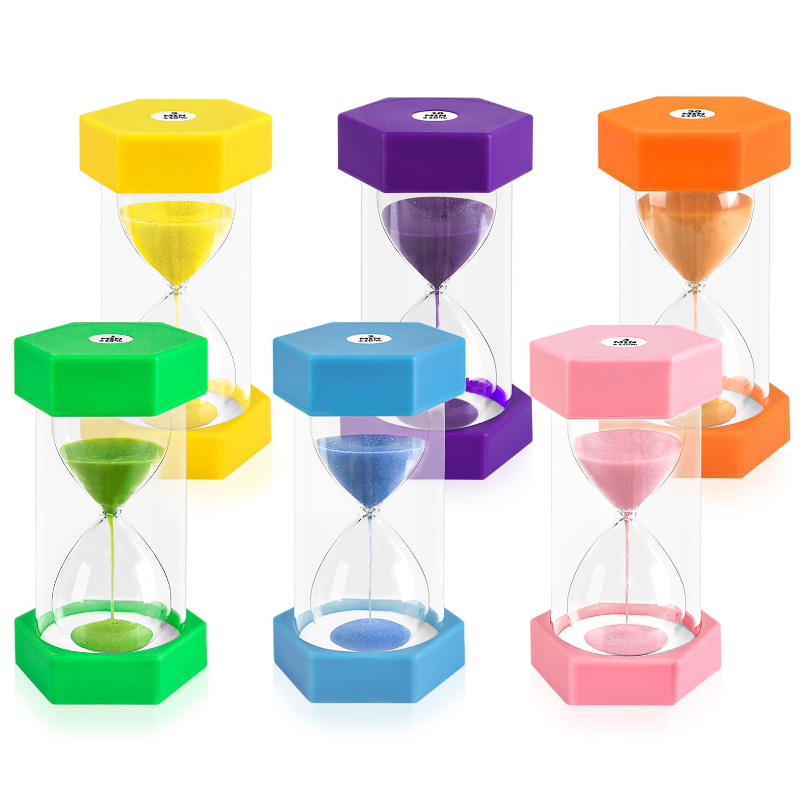CEOTIS Sand Timer,6 Colors Hourglass Sandglass Sand Clock Timer,Sand Timers for Kids Time Management Includes 1Min / 2Mins / 3Mins / 5Mins / 10Mins / 30Mins for Classroom Game Home Office Decoration