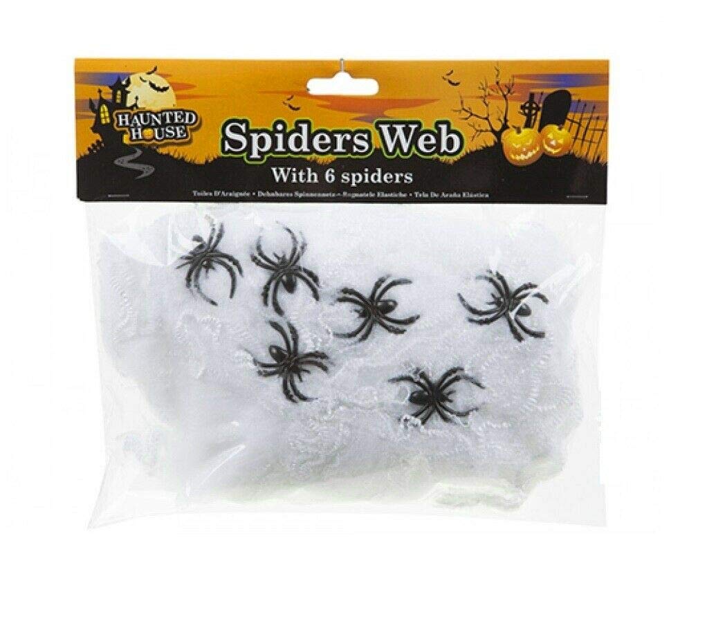 Lizzy Halloween Decoration SPIDER WEB 6 SPIDERS Stretchable Cobweb Fancy Dress