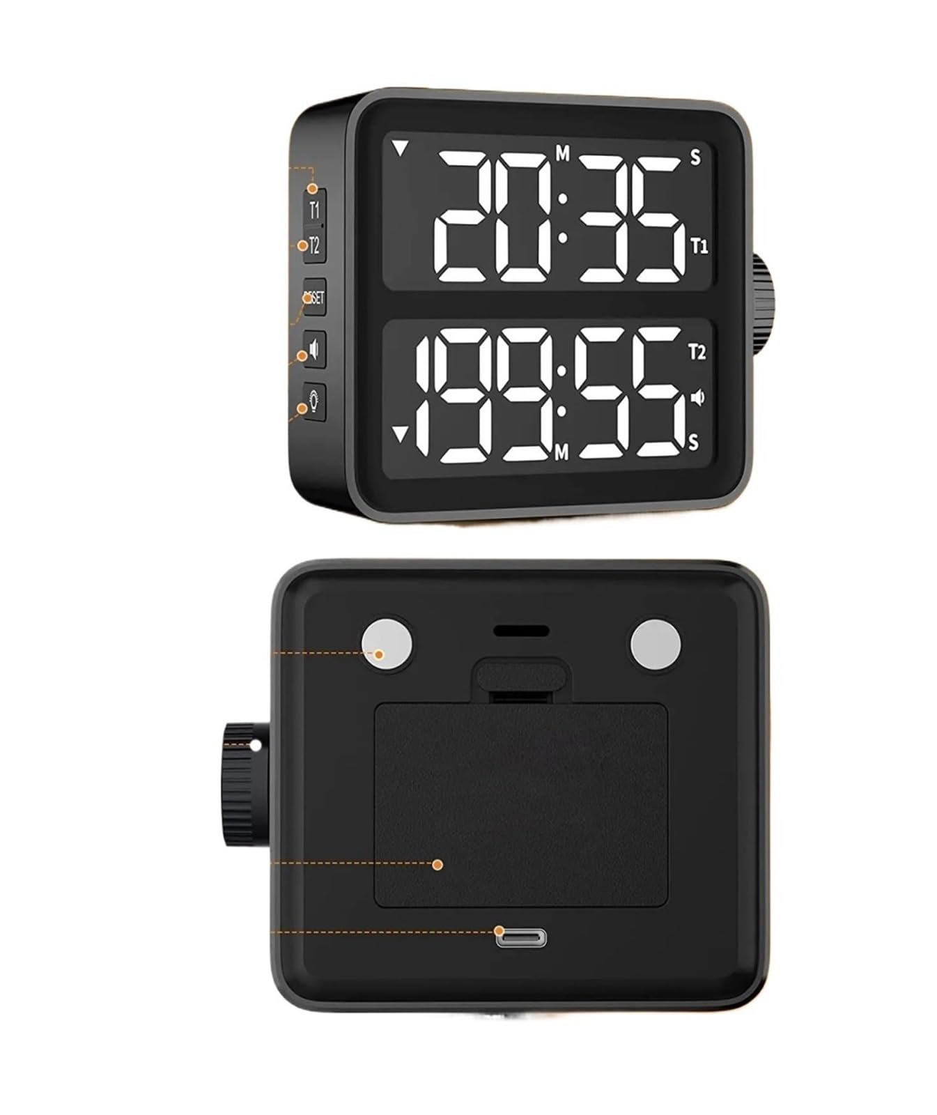 Cyfrowy budzik, Akcesoria kuchenne Duży cyfrowy timer LCD, podwójny ekran kuchenny, wewnętrzny timer do nauki, sypialnia, nocny, stacjonarny