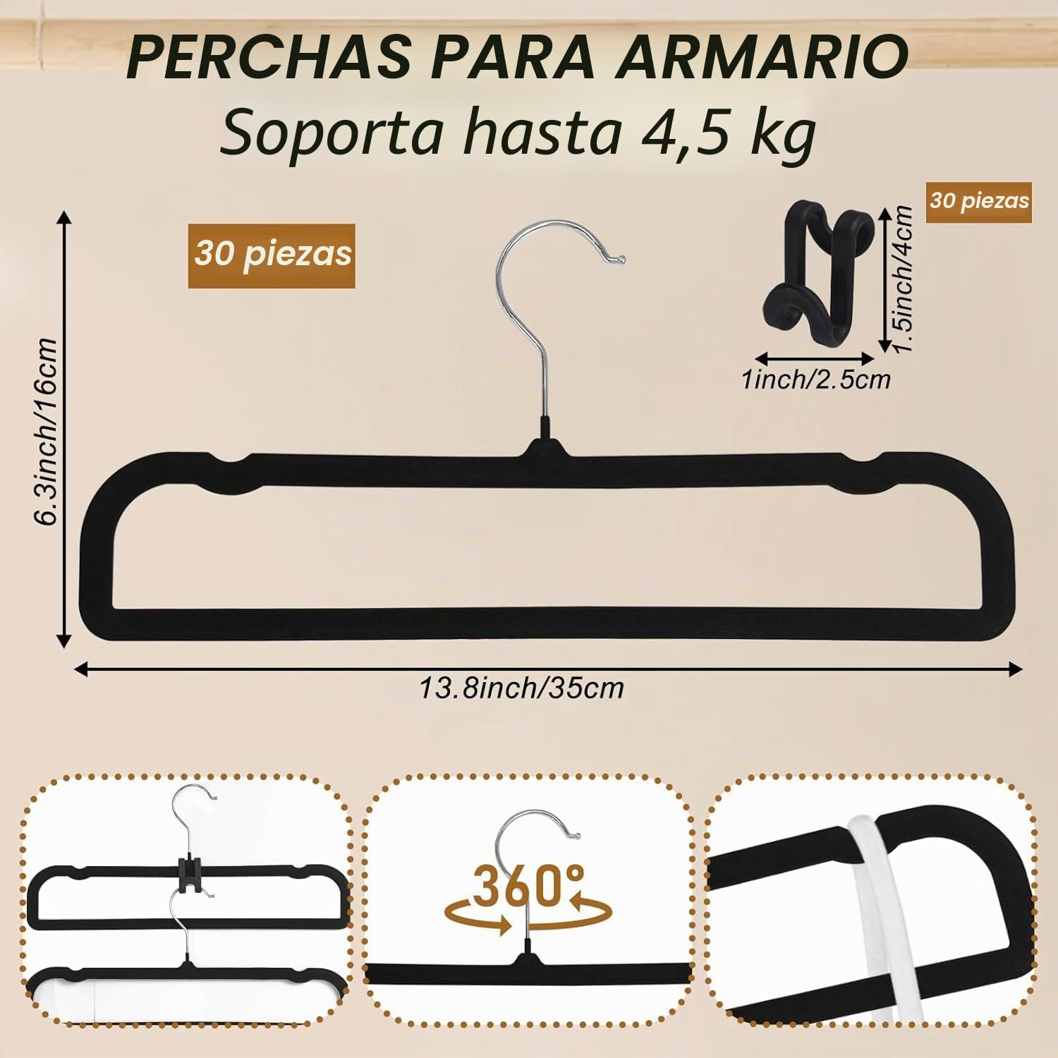 Perchas antideslizantes para pantalones, 30 paquetes de percha de terciopelo para armario con 30 ganchos, fuerte y duradera, ahorro de espacio, perchas delgadas, ultra finas y flocadas para pantalones