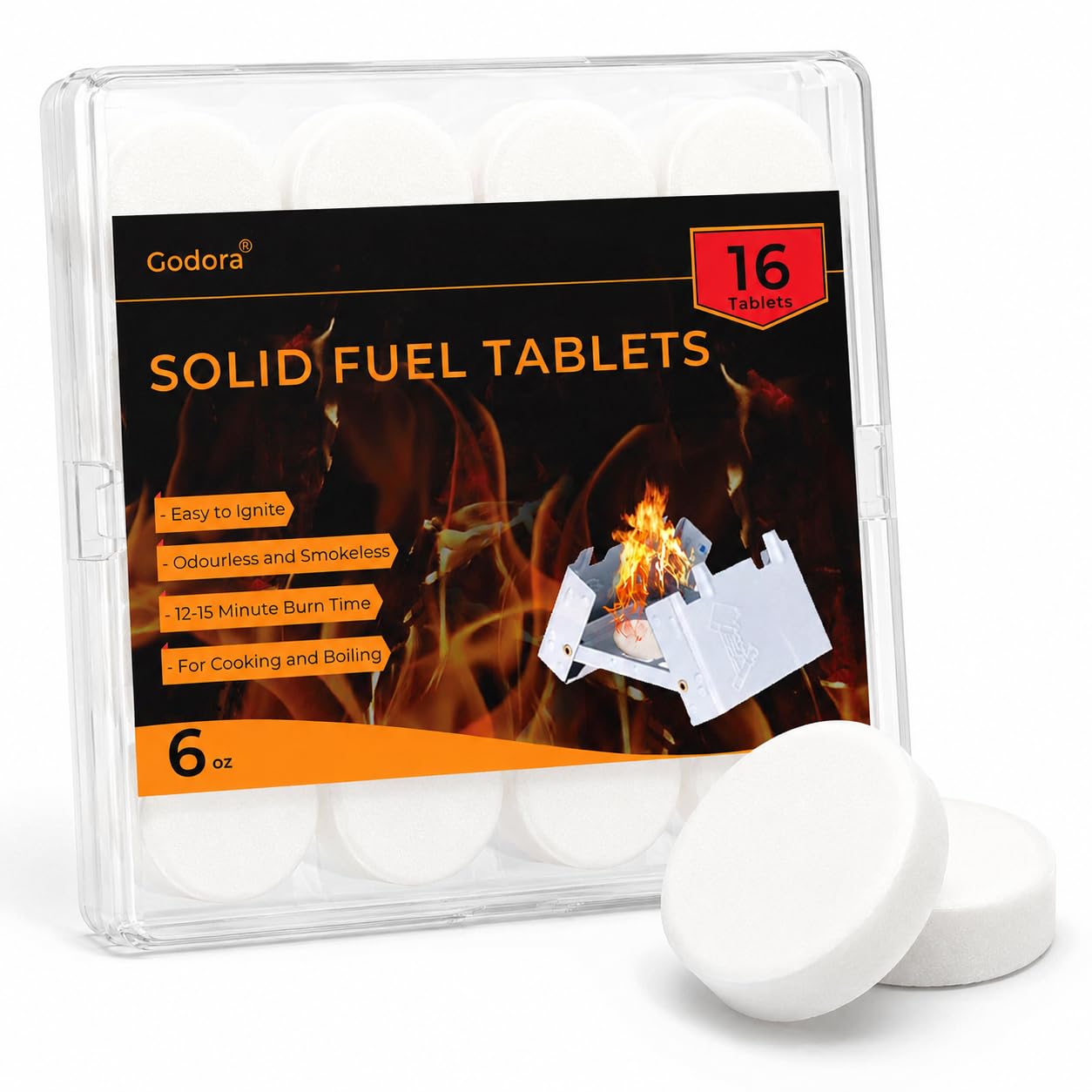 Lot de 16 tablettes de combustible solide, puissant (1 300 degrés), facile à allumer, étanche pour randonnée, extérieur, camping et