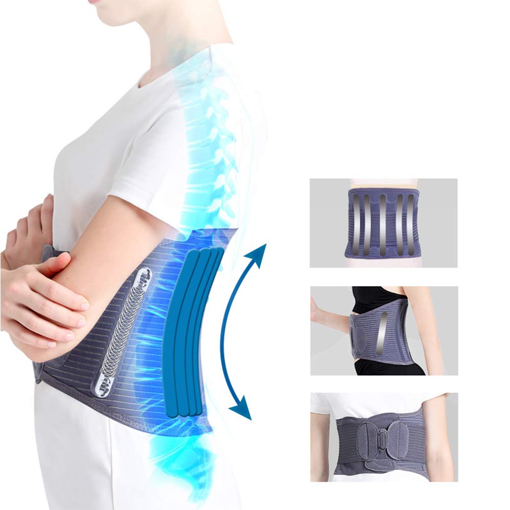 Fascia Lombare Supporto Schiena, Fascia Lombare per Mal di Schiena, Cintura Lombare con Molle di Rinforzo e Doppie Cinghie Regolabili, Fascia Schiena per Uomo e Donna,L