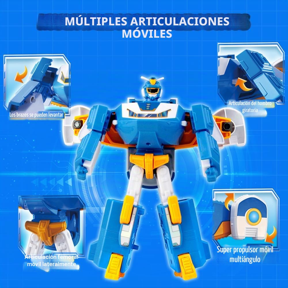 Super Wings 2-en-1 Mini World Aircraft Robot con luz Fresca y Efectos de Sonido, Juguete para niños y niñas Mayores de 3 años