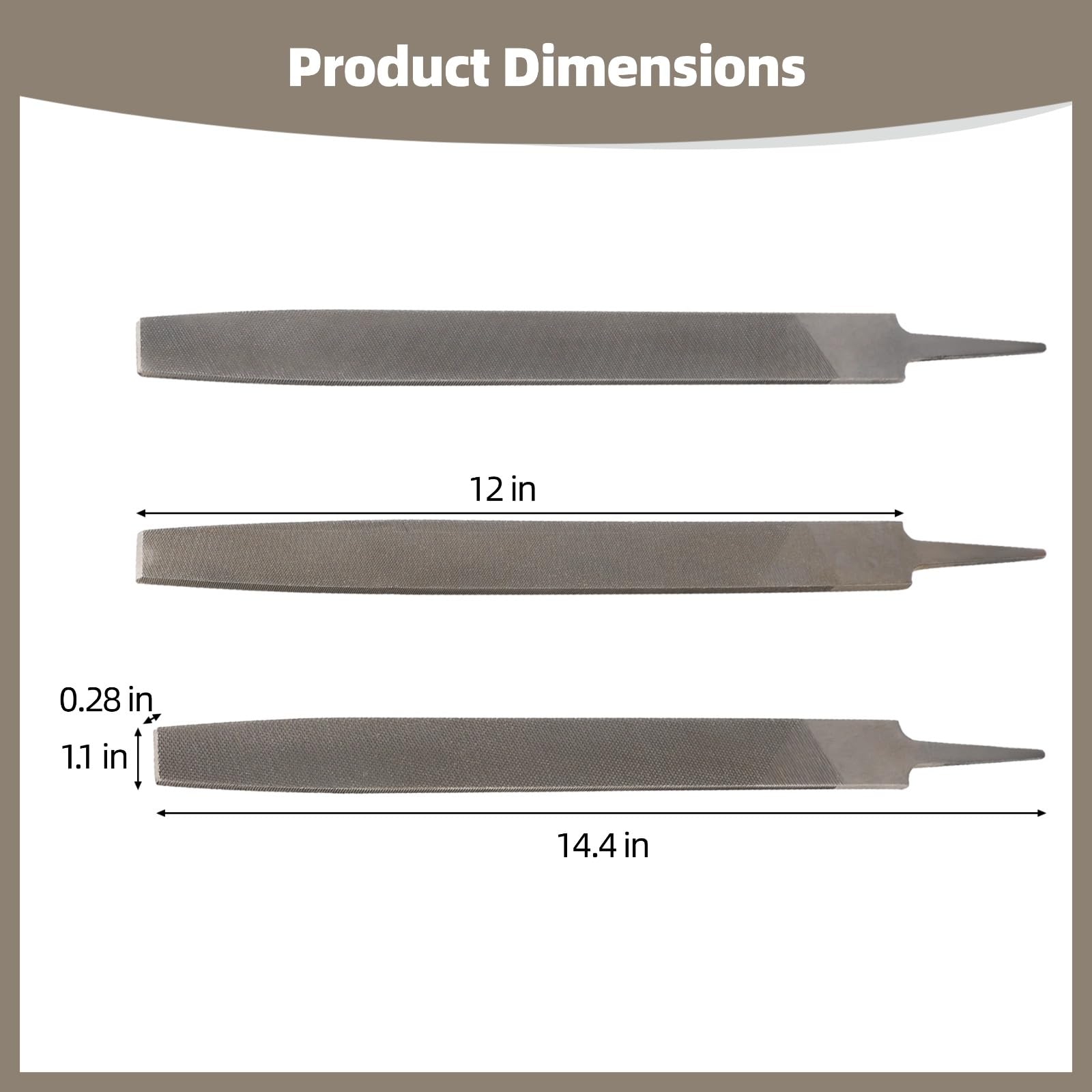 3-teiliges 12-Zoll-Doppelschnitt-Feilenset, Stahl-Flachfeilen mit feiner, mittlerer und grober Zahnung, doppelseitig mit Seitenkanten, für Metall, Holz, Kunststoff, Finish, Formgebung und
