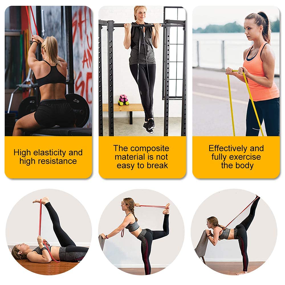 Gemokrt Bande Elastiche Fitness per Trazioni 3PCS Fasce con Ancoraggi per la porta Tasche Portaoggetti Stretching, Scultura, Allenamento della Forza