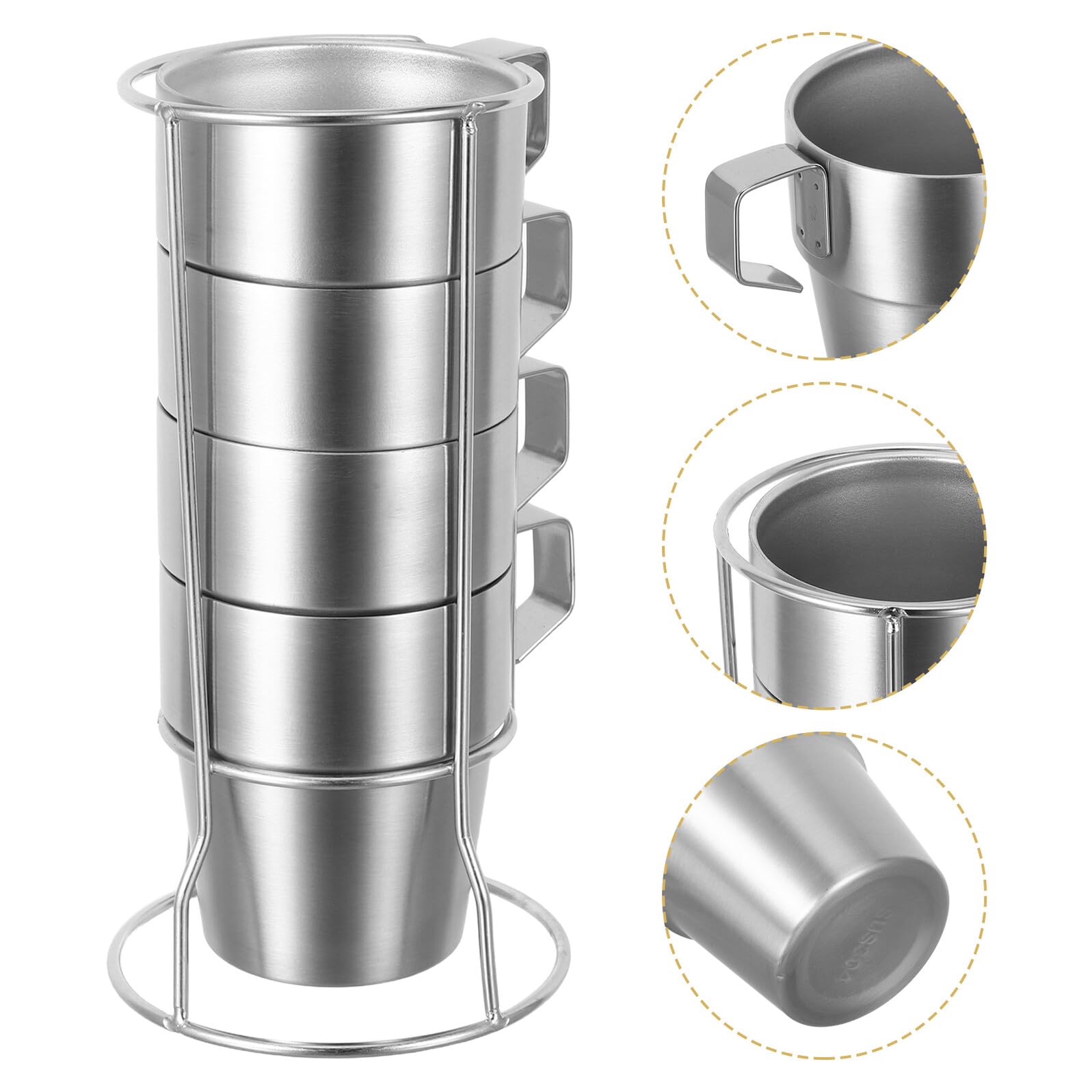 Tazza per Ragazzo Ragazza in Acciaio Inox Doppia Parete 300ml Argento | Manico e Rack, Set 1 Pezzo Impilabile, Adatta a Tè, Caffè e Bevande Fredde