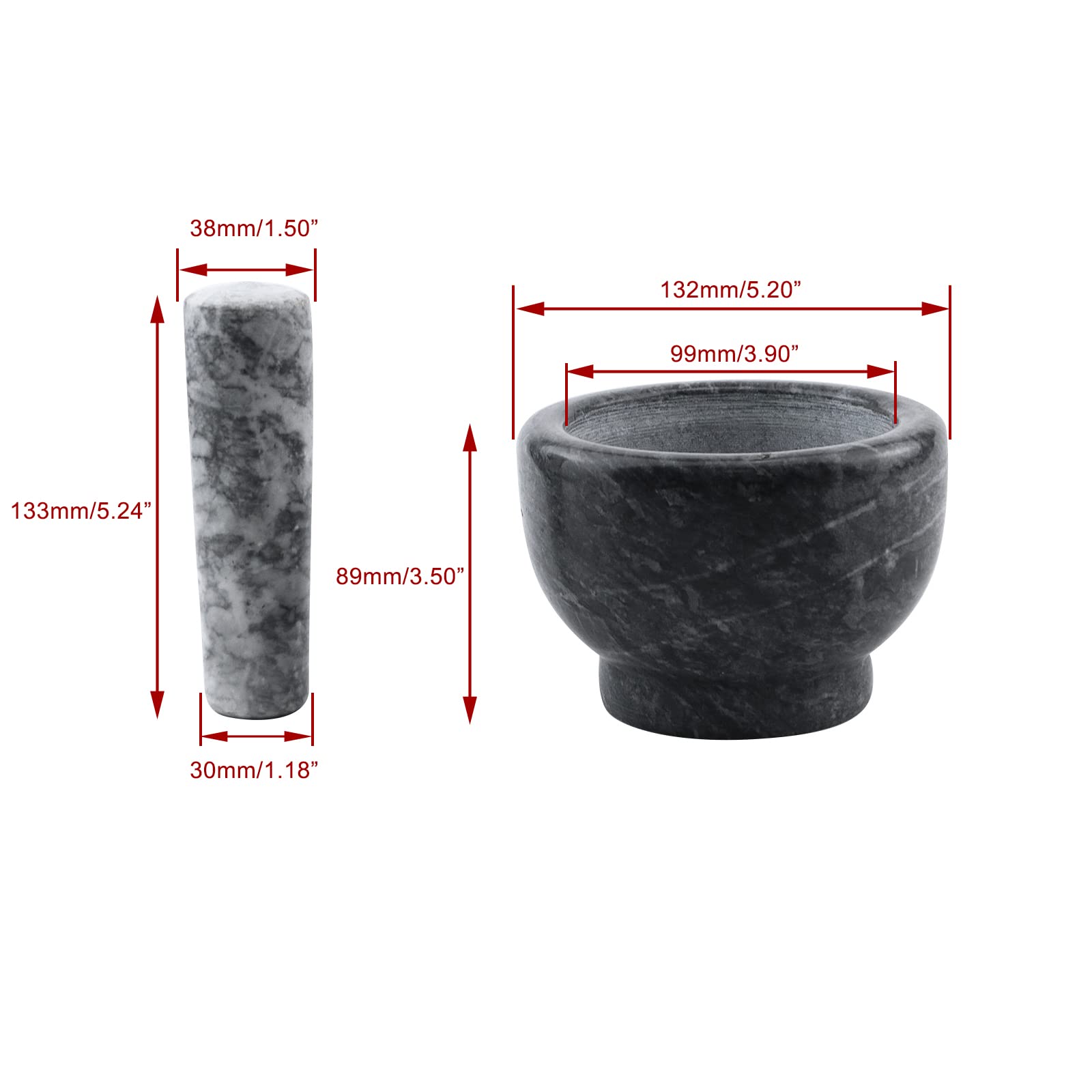 KUMGROT Set di mortaio e pestello in marmo grigio naturale smerigliatrice spezie in pietra lucidata Molcajete ciotola per spezie pesti cottura miscelazione erbe fagioli carne aglio, 15 cm