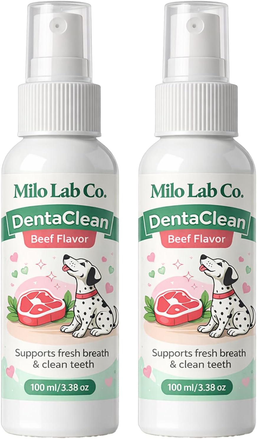 MiloLab Co. Premium Oral Care Pet Dental Spray, Liquid Tartar Remover and Breath Freshener for Dogs, Cleans Dog's Teeth, 3.38 oz. (2 Bottle)