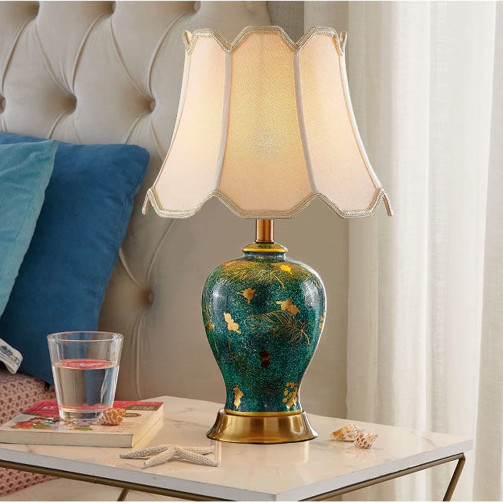 Lampka nocna Vintage lampy biurkowe ceramiczna lampa stołowa z podstawą E26 ceramiczna lampka do czytania klosz w kształcie dzwonka lampka nocna