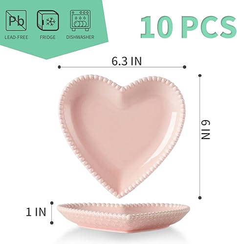 Miniatura 3 de OMAYKEY Platos de cerámica de postre de 6.3 pulgadas, platos pequeños de ensalada, platos de porcelana en forma de corazón, platos llanos para