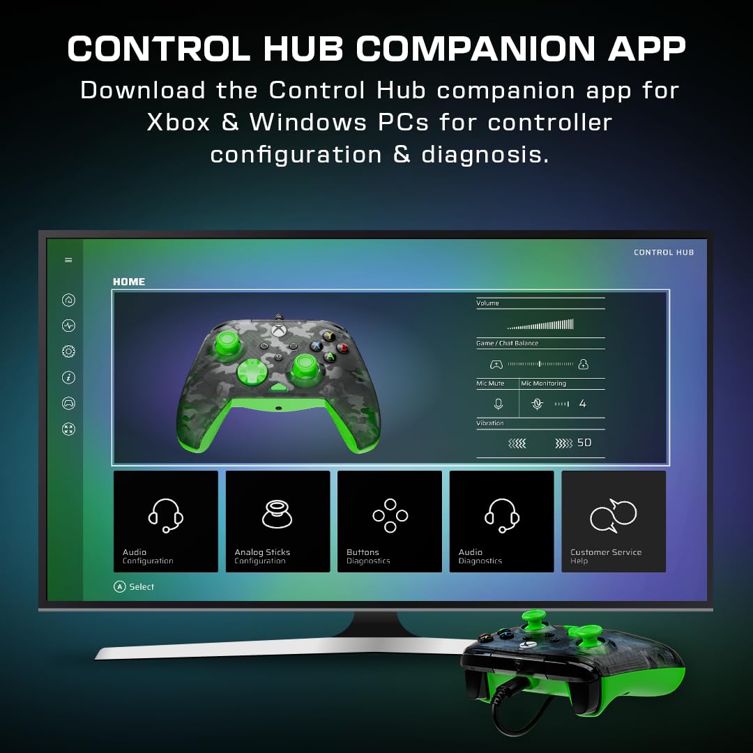 Turtle Beach Rematch Core Camo noir/vert - Manette de jeu filaire - Licence Xbox Series XS, Xbox One et PC - touches audio, moteurs de vibration et gâchettes d'impulsion, câble de 3 m