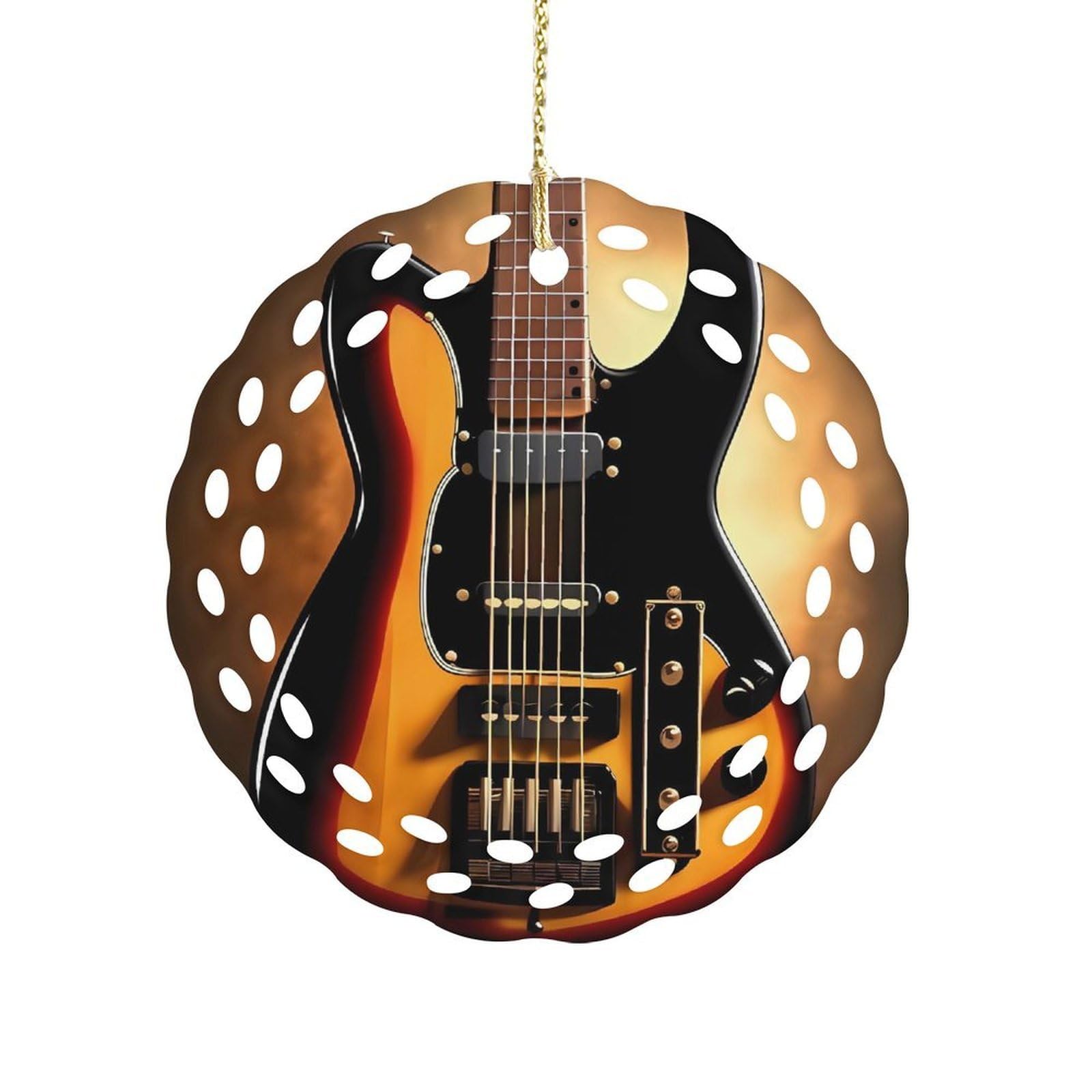 Fodpand Women's Style Instrumental Guitar Ceramic Ornament For Home Decor 3.2" Round Tree Decoration Christmas Ornaments For Men Double-Sided Design