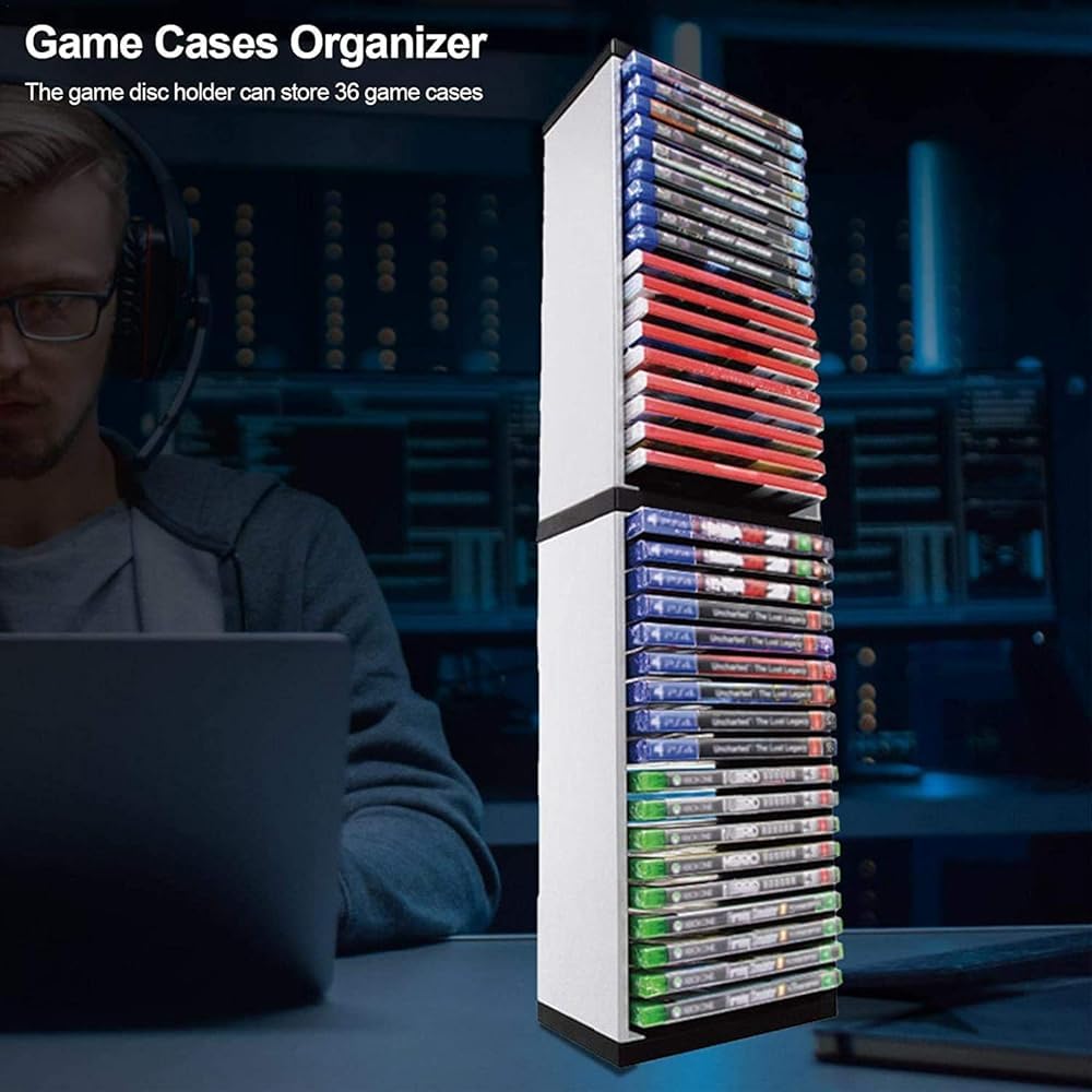 Torre de almacenamiento de videojuegos, organizador para PS5, capacidad para múltiples juegos, diseño compacto para un fácil acceso, ideal para jugadores y organización de sala de juegos