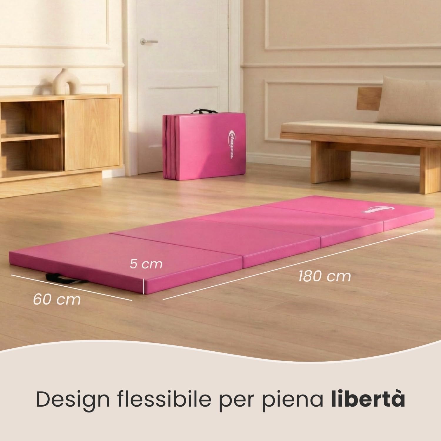 eyepower Tappetino Ginnastica Pieghevole 180x60x5 cm - Materassino Ginnico Spesso - Tappeto per Attività Artistica da Casa - Superficie per Acrobatica Yoga Sport - Tappetini Antiurto per Bambini