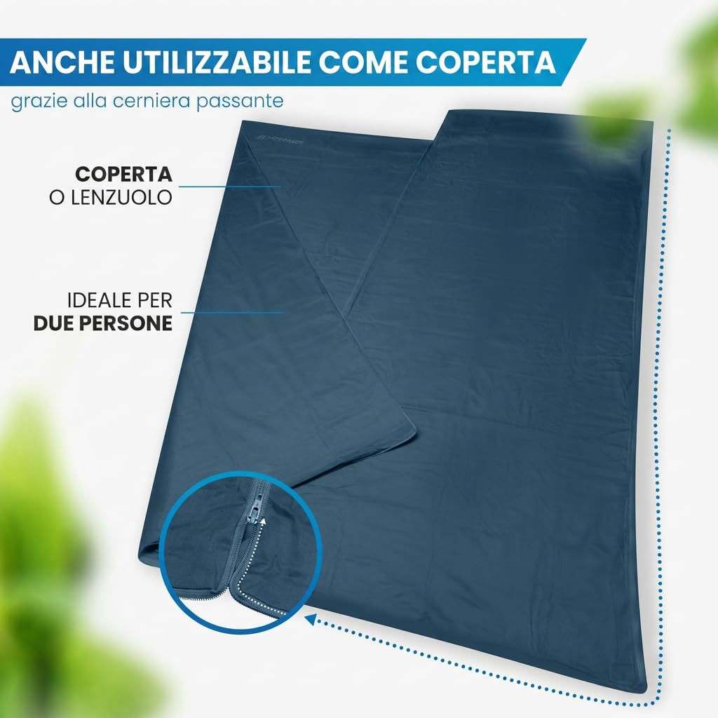 NORDMUT® Sacco a pelo ultraleggero in microfibra o cotone – Sacco a pelo da viaggio traspirante [220 x 90 cm], piccolo ingombro & particolarmente morbido con scomparto per cuscini