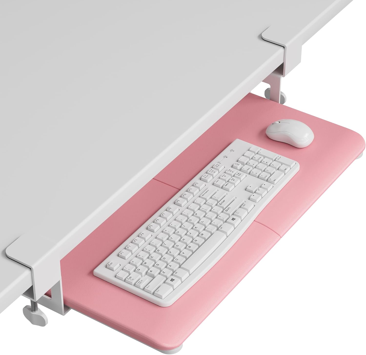 BONTEC KMT01 Under Desk Keyboard Tray, Pull-Out Keyboard & Mouse Platform with C-Clamp, 25.6 x 11.8 in Space-Saving Ergonomic Slide-Out Drawer, Pink 25.6" x 11.8" Pink