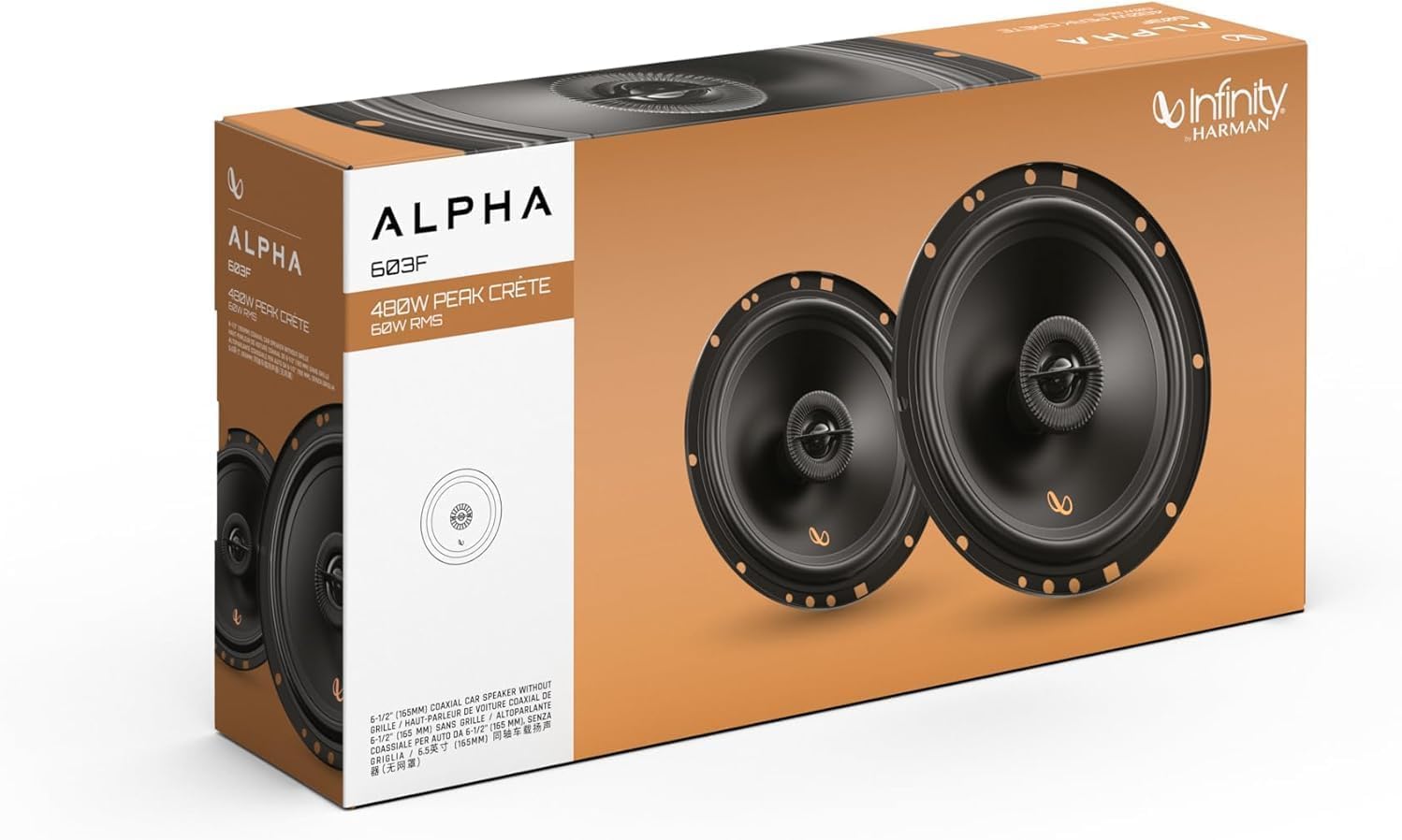 Infinity Alpha 603F Altavoces Coche 6.5 in 16.5 cm Coaxiales 2 Vias Auto | 60W RMS, 480W max, 90 dB - respuesta 55 Hz a 20 kHz - sonido de alto rendimiento - 165 mm sin rejilla, se entregan en pareja