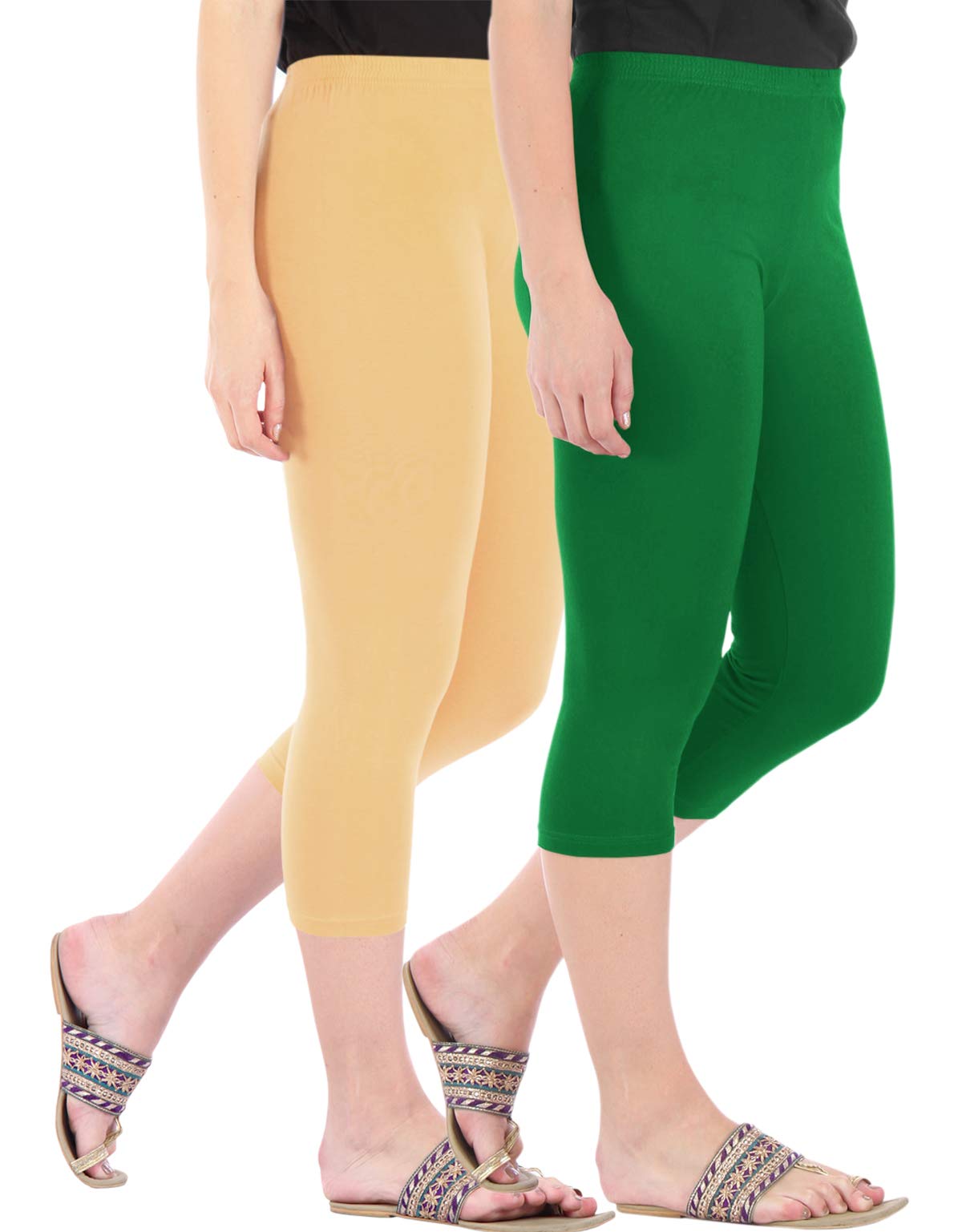 buy that trendz Combo Pack of 3 Skinny Fit 3/4 Capris Leggings for Women Red Bottle Green-picture-45