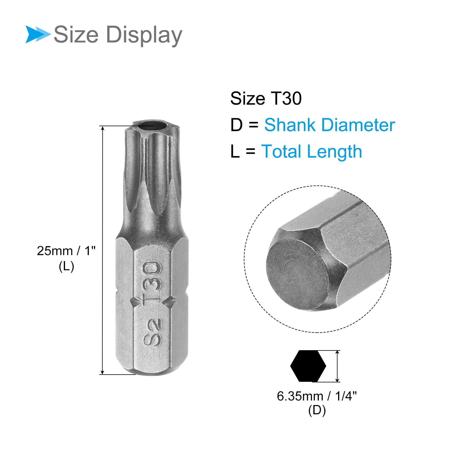 CoCud Torx Screwdriver Bits, 1/4" Hex Shank 25mm Long T30, Magnetic Screwdrivers Bit - (Applications: for Car Maintenance), 10-Pieces - Image 2