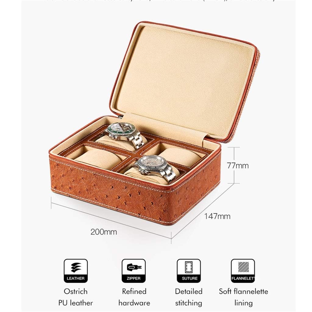 Caja De Reloj De Cuero PU con 4 Rejillas, Organizador De Relojes, Almacenamiento De Relojes, Estuche De Exposición, Bandeja con Cremallera, Estuche Colector De Relojes De Viaje