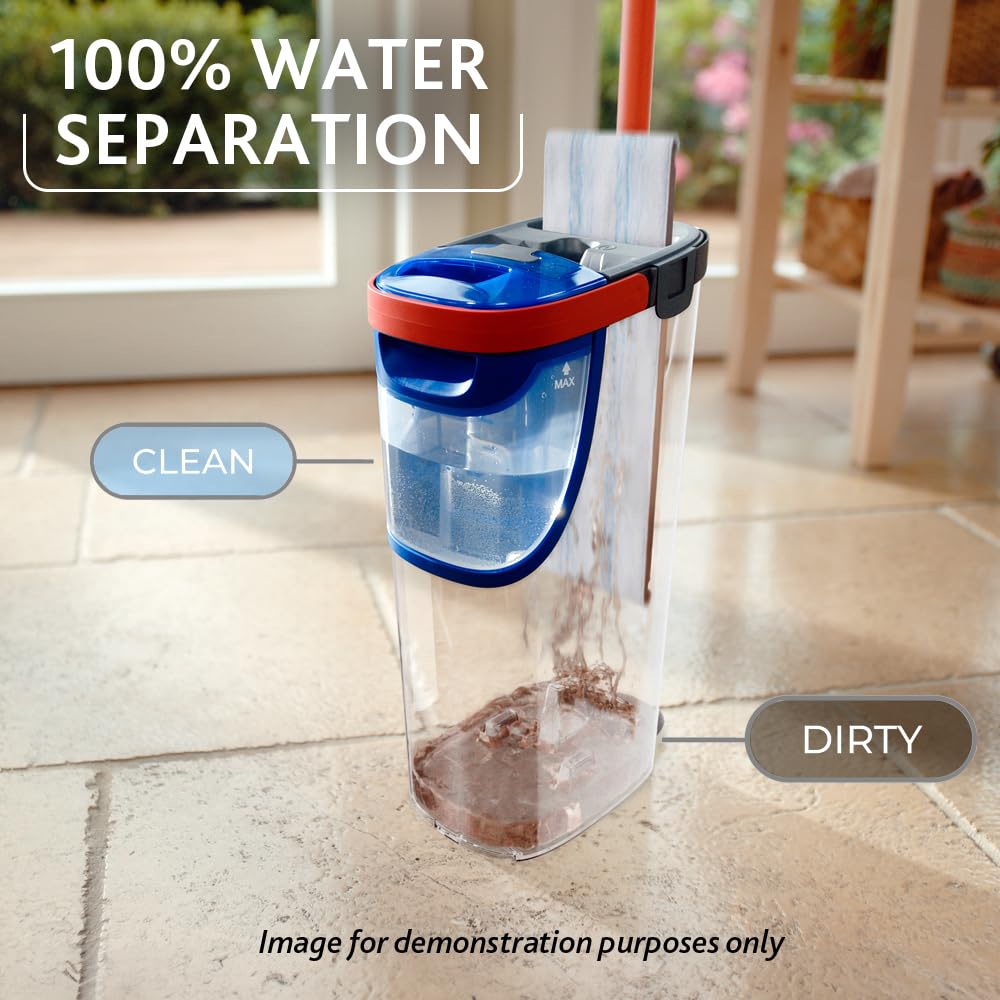 Vileda H2PrO Flat Mop Sistema lavapavimenti a piastra piatta | Separazione acqua pulita e sporca | Progettato per risparmiare acqua | Utilizzo a una mano | Design compatto | Pulizia con microfibra