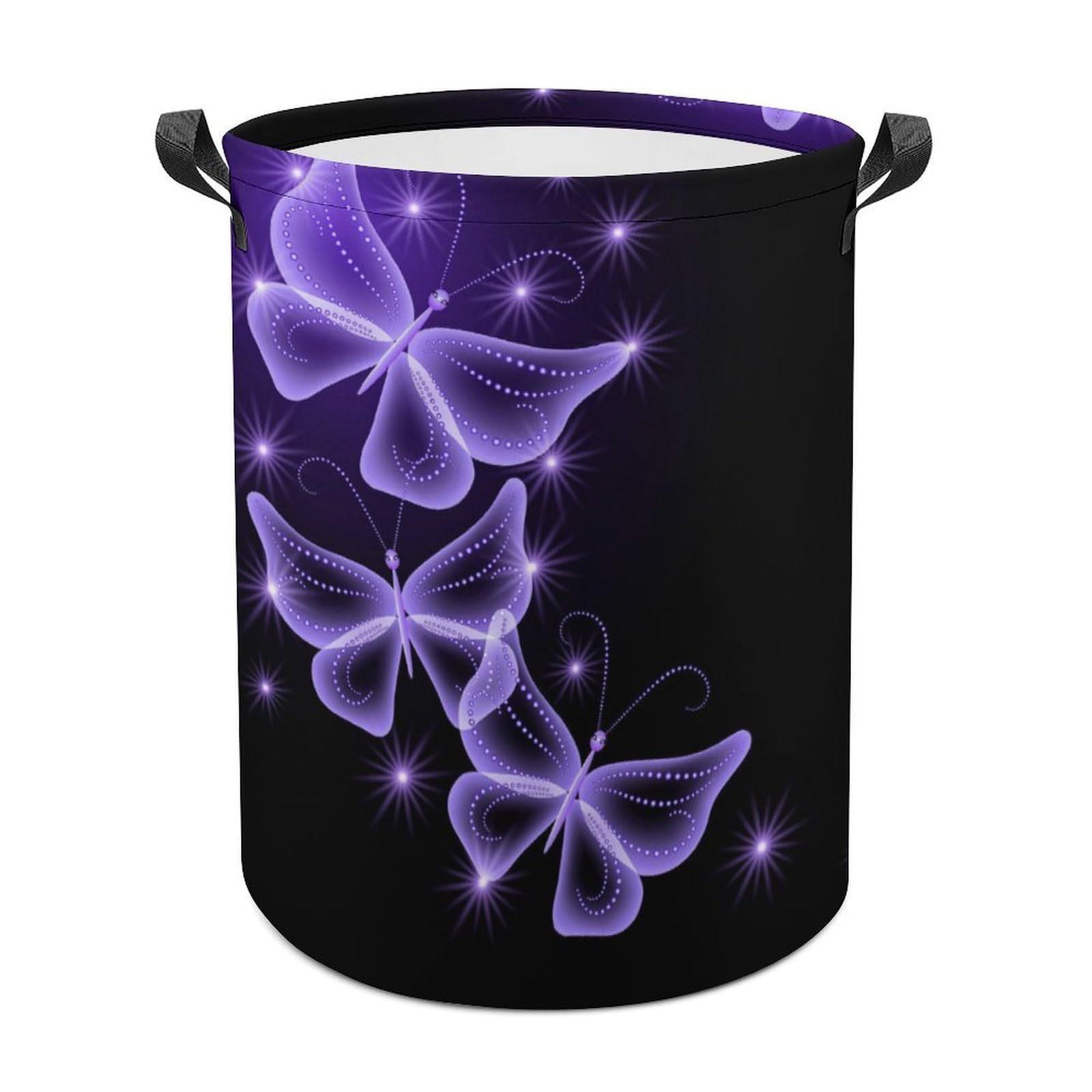 MHYRAC Laundry Hamper, Purple Butterfly Laundry Basket, Washing Basket with Handle