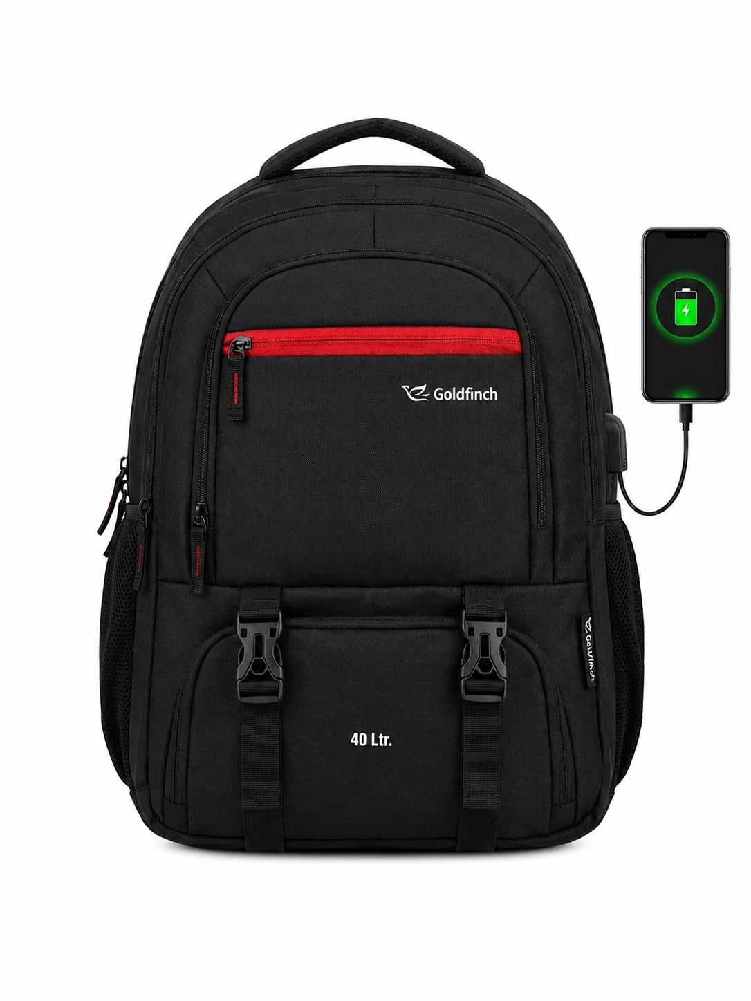 Laptop Backpack for Men & Women 40L with USB Charging Port, Water Resistant Travel Bag Office College Backpack, Fits Up to 15.6 Inch Laptop, Multi Compartments, Dual Bottle Pockets, Black-image-7