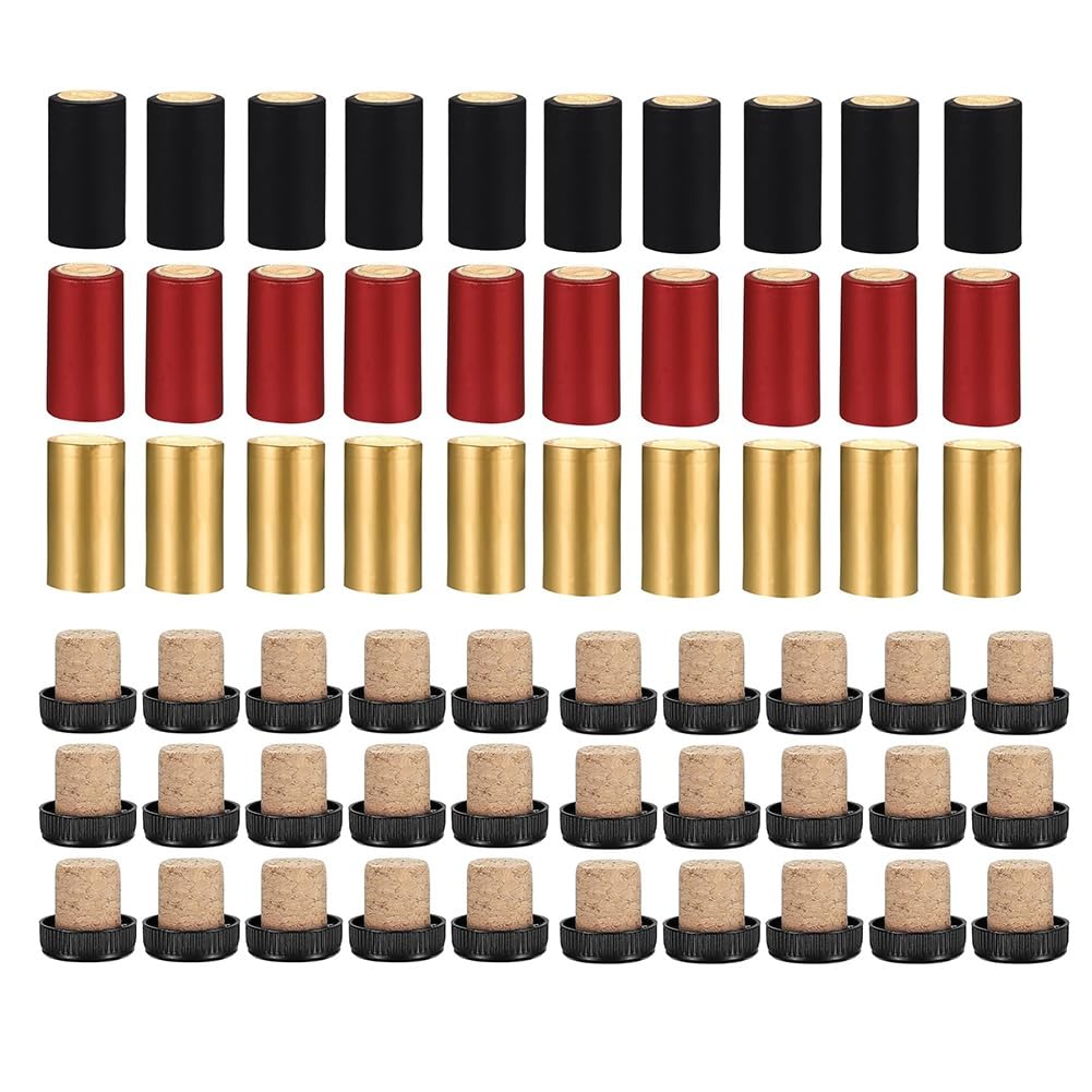 CTRLZS 60Pcs Wine Sealer Wine Bottle Corks for Wine Bottles, 30Pcs Wine Bottle Cork Stoppers and 30Pcs PVC Heat Shrink Capsule