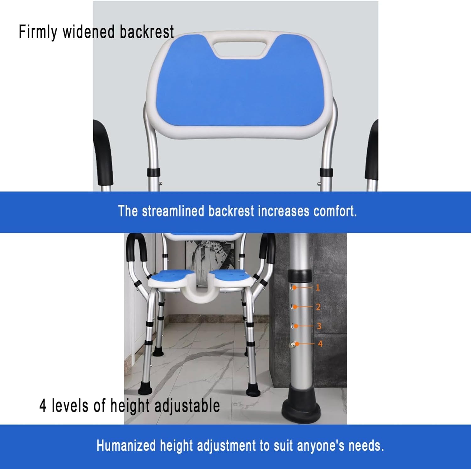 Silla de Ducha con Brazos y Respaldo extraíbles,Taburetes de Ducha en Forma de U for Personas Mayores discapacitadas,4 sillas de bañera Antideslizantes de Altura Ajustable con cojín