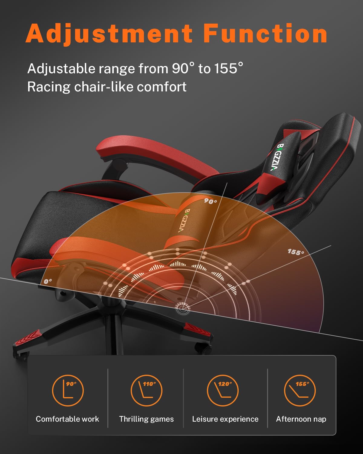 bigzzia Silla de gaming con reposapiés - Sillas gamer Gaming Chair Ergonómica Altura Ajustable Silla de Ordenador para Adultos Niñas Niños, Roja..