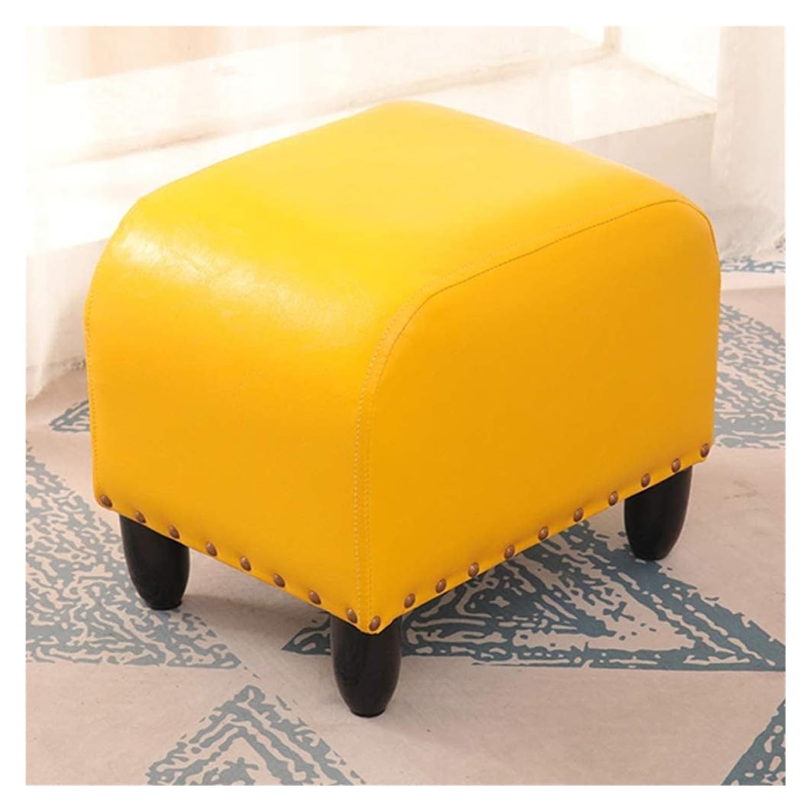 Repose-pieds petit ottoman marron vintage en cuir avec rivets