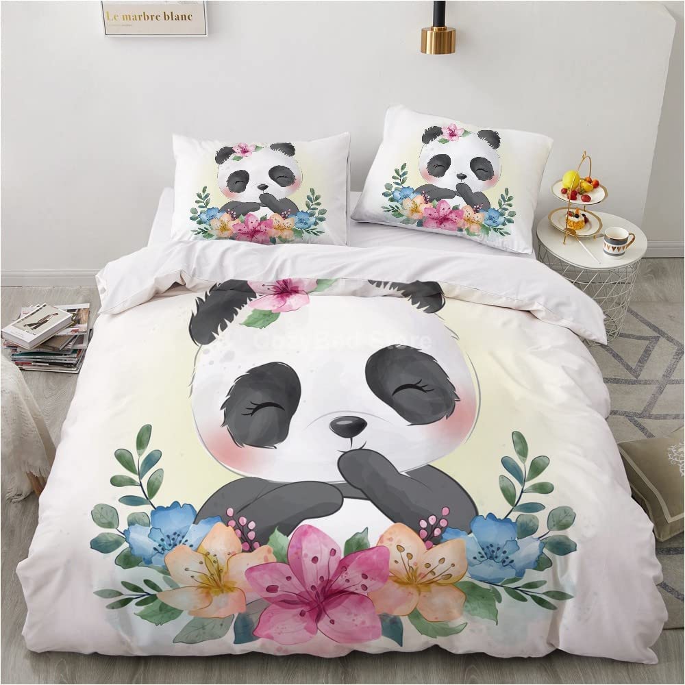 Yasida Panda Dekbedovertrek 140x200 Kinder 1 Persoons Beddenset met Dieren- en Natuurmotieven voor Jongens/Girls Microvezel Dekbedovertrek met Kussenhoes 65x65