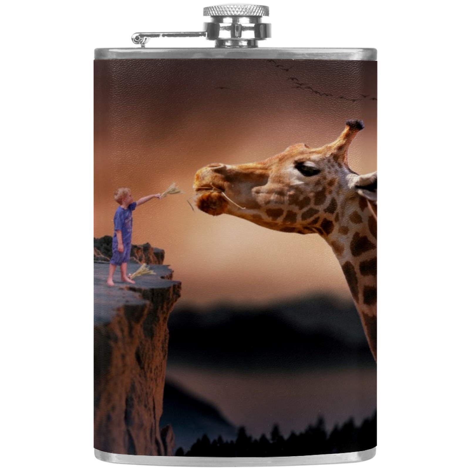 Flasque à whisky de poche en cuir de camping avec entonnoir et motif girafe
