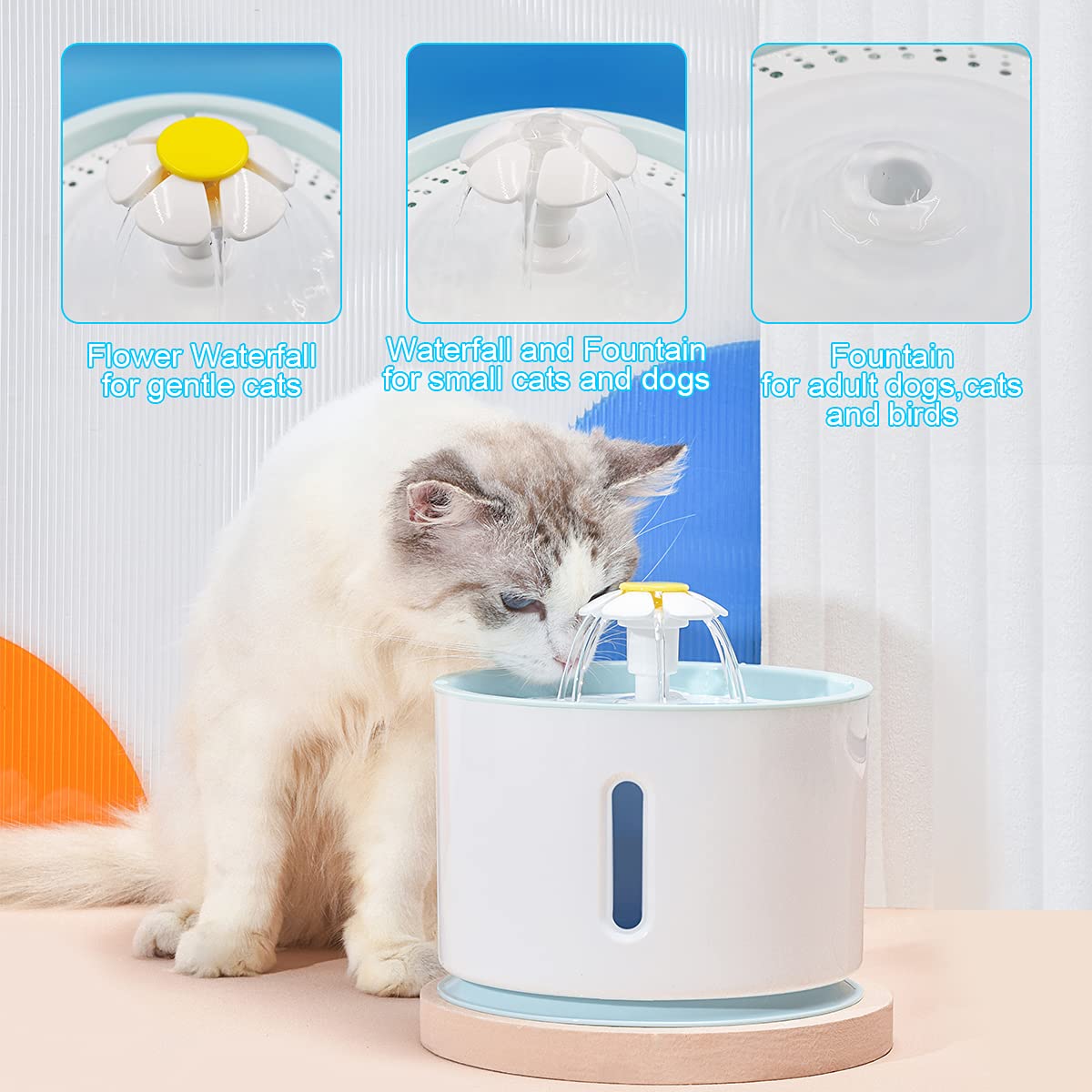 Fontanella Per Gatti Da 2.4 Litri - Silenziosa, Con LED E Filtrazione Multipla