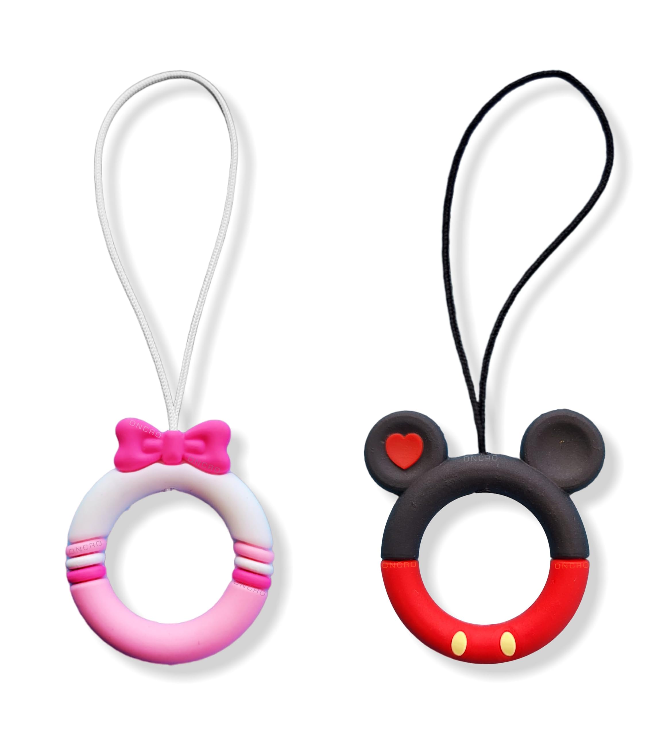 ONCRO® Pack of 2 Red Pink kitty Mickey minnie face charm Keychain Silicone Finger Ring Lanyard for Mobile Phones Hanging thread Strap Anti-Slip ideal for Cameras keys pen drive electronics accessories-image-25