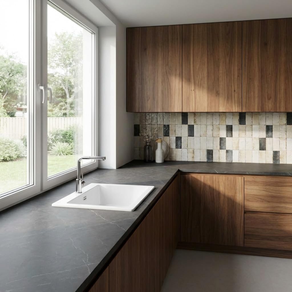 Fregadero de cocina empotrado de cerámica con 1 cubeta 45 x 47,5 cm color blanco - Sefir