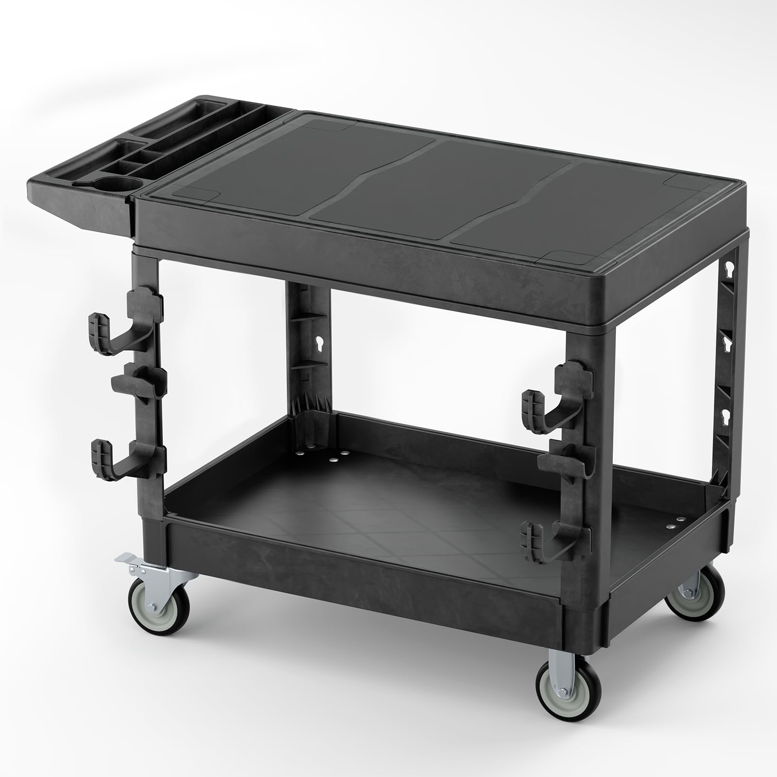 Flat Top Utility Cart Heavy Duty Flat 2 Shelf Multipurpose Cart 550LBS Capacity Service Cart with Ergonomic Handle Rolling Utility Carts with Wheels for Warehouse Garage Office Storage Transport