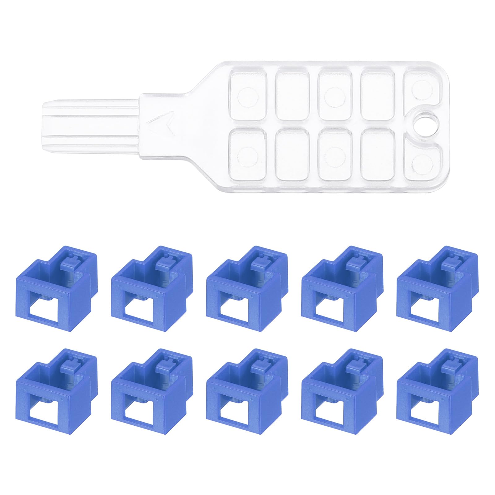 sourcing map 10 Stück Port Blocker Verriegelung RJ45 Port/Staubschutz mit farbcodierten Kunststoffschlüsseln, blau